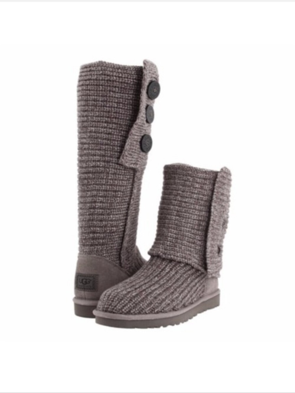 UGG Classic Cardy Boots Sweater Knit Gray SZ 8 Winter Cozy Foldover - Picture 6 of 7